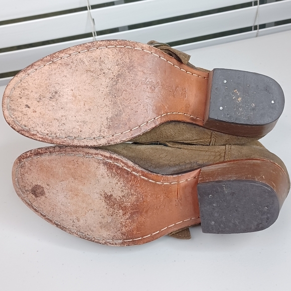 Free People Boho Leather Sz 38 Tortuga Strappy Suede Stacked Heel Booties - Picture 7 of 16